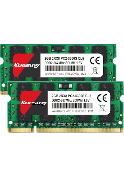 4 Gb Kit 2 X 2 Gb Ddr2 667 Mhz Sodimm Ram Pc2-5300 Pc2-5300s 1,8 V Cl5 200 Pin 2rx8 Ecc İçerm