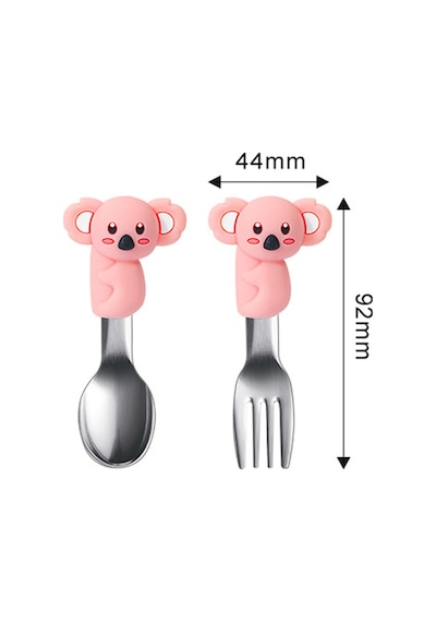Figürlü Pembe Premium Çocuk Bpa Free Silikon Saplı Paslanmaz Çelik Uçlu Çatal-kaşık, 9+ Ay
