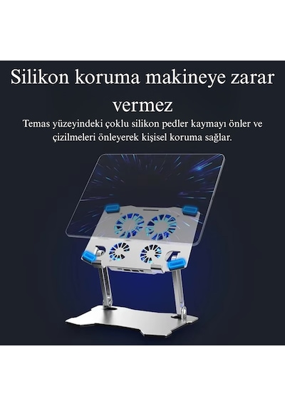 X16 Alüminyum Katlanabilir Laptop Soğutucu Stand 4 Fanlı Led Işıklı Ergonomik Tasarım Soğutucu Stand