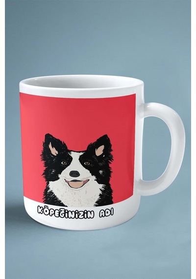 Border Collie Köpek Isimli Kişiye Özel Baskılı Kupa Bardak Kırmızı Çok Renkli