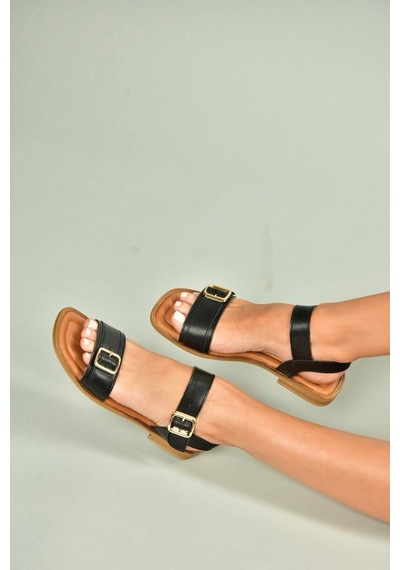 Fox Shoes U944834003 Siyah Hakiki Deri Kadın Sandalet Siyah-hakiki Deri