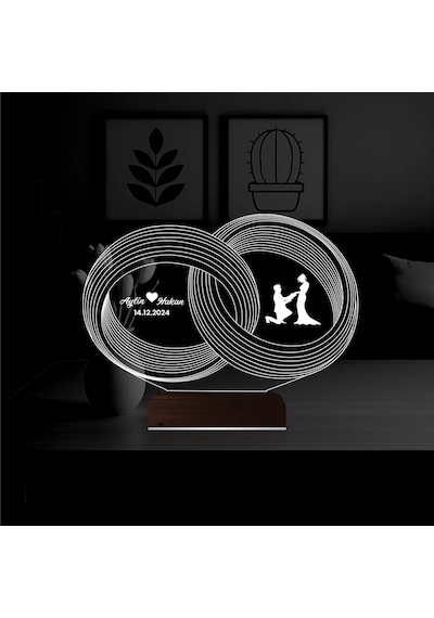 Luvivia Alyans Yüzük Yıldönümü Kişiye Özel 3d Lamba - Masa Gece Lambası Şeffaf