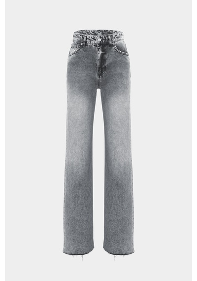 Açelyaokcu High Waist Wide Leg Kar Yıkama Geniş Paça Dikişsiz Jean Açık Gri