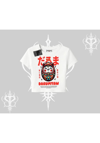 Startmore Startmore Babby Tee Tshirt Daruma Kedi Anime Baskılı Beyaz