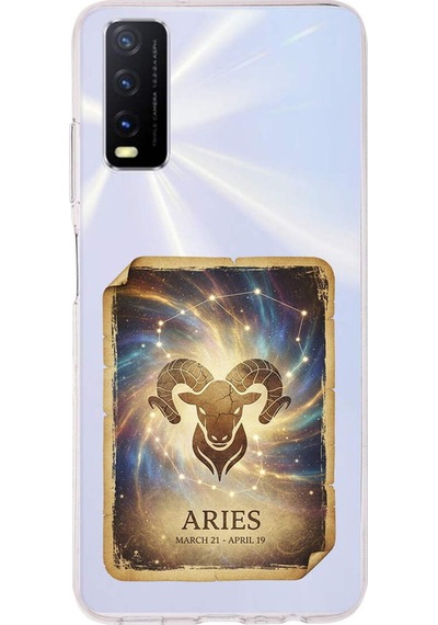 Vivo Y20s İle Uyumlu Burç Kartları Koç Tasarımlı Şeffaf Silikon Kılıf Şeffaf