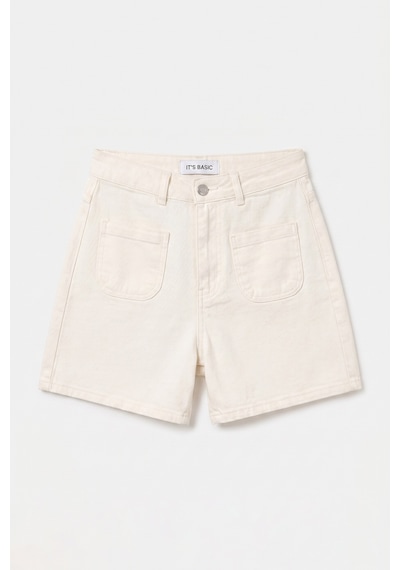 Itsbasic Kadın Kırık Beyaz 7s6-101 Midi Mom Fit Elastan Kumaş Denim Şort