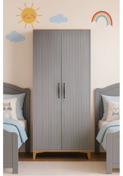 Ege 2 Kapaklı Genç Odası Dolabı Modern Tasarım, %100 Mdf Kalitesi Gri