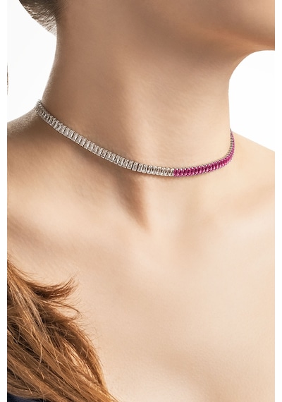So Chic Renkli Baget 18 Ayar Beyaz Altın Kaplama Ayarlanabilir Gümüş Choker Kolye Rodyum