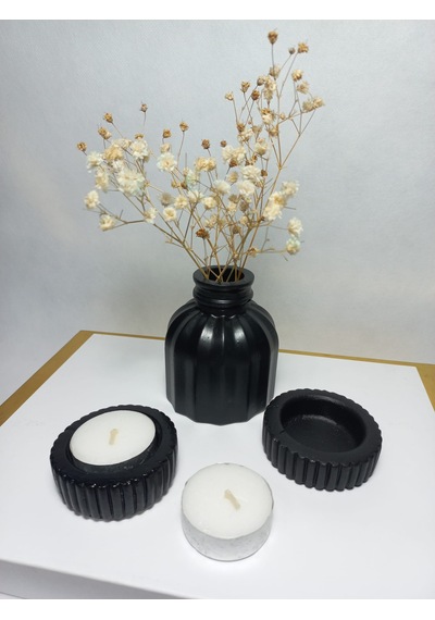 İnce Çizgili Vazo - Modern & Minimal Dekoratif Obje, Salon Ve Ofis Çiçeklik, Siyah Siyah