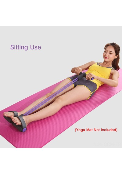 Qingmipy "4 Borulu Ayak Pedallı Direnç Bandı - Evde Spor, Yoga, Karın Ve Vücut Şekillendirme İçin Çok Fonksiyonlu Egzersiz Aleti" Mor