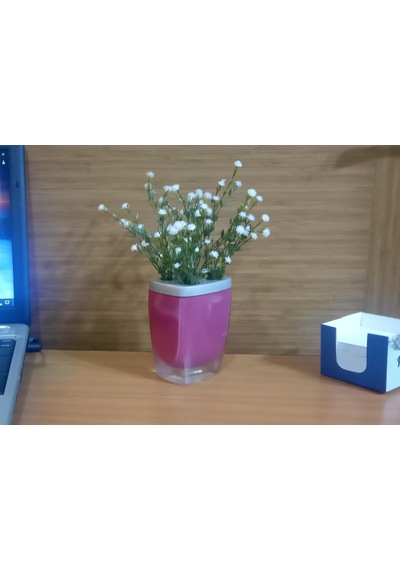 Vazoda Beyaz Yapay Çiçek Dekoratif Gri Pembe Poliresin 8 x 4 x 16 CM