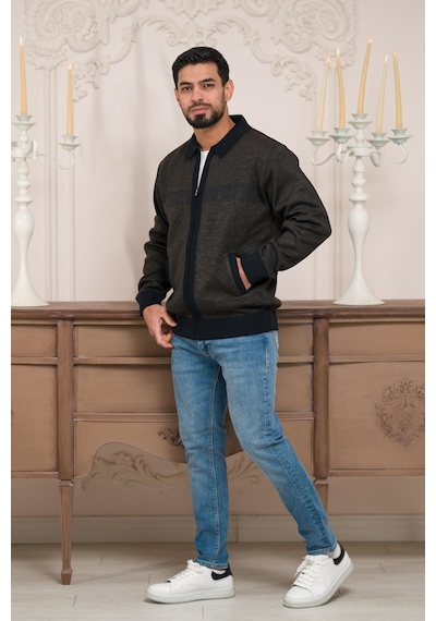 Woolen World Polo Yaka Fermuar Kapamalı Klasik Kesim Astarlı Desenli Çelik Örgü Hırka Kahverengi Woolen World Polo Yaka Fermuar Kapamalı Klasik Kesim Astarlı Desenli Çelik Örgü Hırka Kahverengi