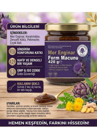 1 X 420 Gr Mor Enginar Form Macunu - Karahindiba & Zencefilli Doğal Bitki Karışımı