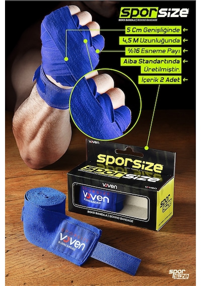Voven Boxing Muay Thai Bandage Kırmızı Boks Bandajı Muay Thai Bandajı El Sargısı Pembe 4,5 Metre Mavi