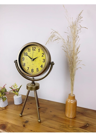 Retro Antique Üç Ayaklı Metal Eskitme Masa Saati Çok Renkli
