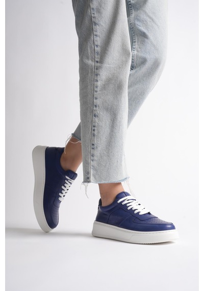 Analin Shoes Kadın Hakiki Deri Sneaker Bağcıklı Spor Ayakkabı Lacivert