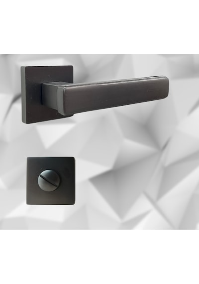Lusso Antrasit 5 Adet Oda 2 Adet Wc Kare Rozetli Kapı Kolu Set - Lusso Ant 5+2