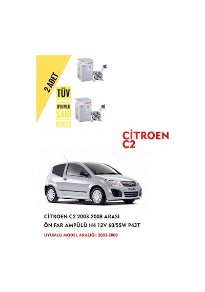 Citroen C2 2003-2008 Arası Ön Far Ampül Takımı 2 Adet