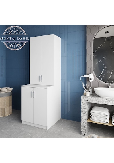 Aspen Çamaşır Ve Kurutma Makinesi Dolabı Banyo Dolabı Beyaz Beyaz