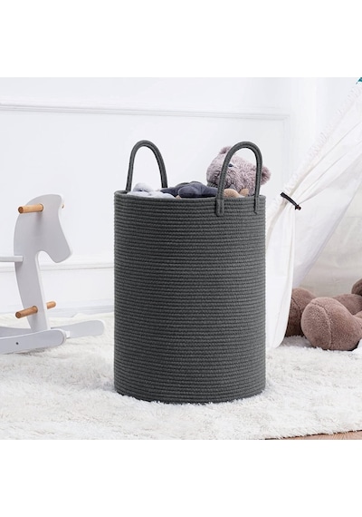 Mavaux Çok Amaçlı, 40cm-36cm Büyük Boy, Yanları Saplı, Sepet, Jüt, Hasır, Dokuma Sepet, Düzenleyici Antrasitbüyük