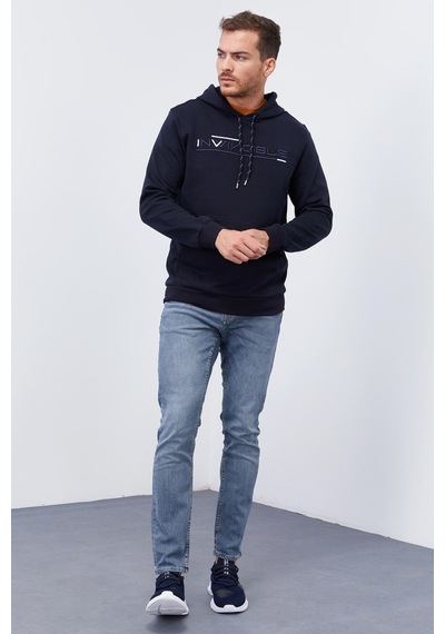 Tommy Life Lacivert Kanguru Cep Standart Kalıp Kapüşonlu Erkek Sweatshirt - 87883 Lacivert