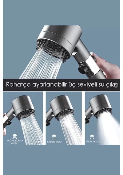 Luxe Hydroturbo 3 Mode Duş Başlığı Filtreli, Kireç Önleyici, Yüksek Basınçlı Masaj Çok Renkli