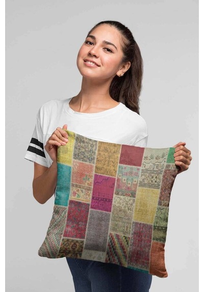 Çok Renkli Patchwork Çift Taraflı Kırlent Kılıfı Krl291n11
