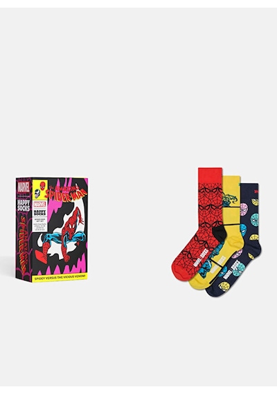 Happy Socks Çok Renkli Erkek Desenli Çorap Marvel Spider-man 3-pack Socks Gif Pudra