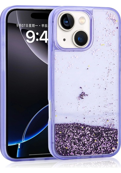 Apple Uyumlu iPhone 13 Kılıf Sıvılı Simli Şeffaf Arka Yüzey Zore Keto Silikon Kapak Çok Renkli