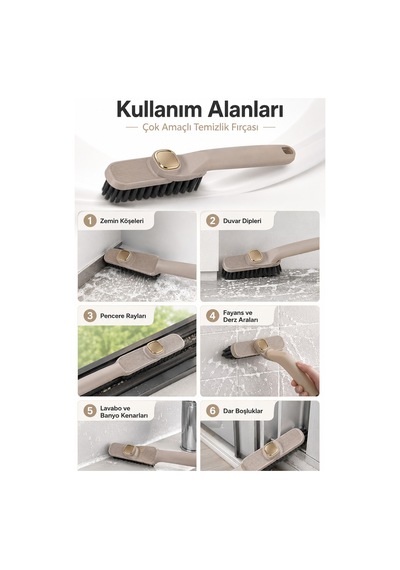 Cımbızlı Döner Başlıklı Dip Köşe Temizlik Fırçası Derz Fayans Lavabo Fırçası 24 Cm