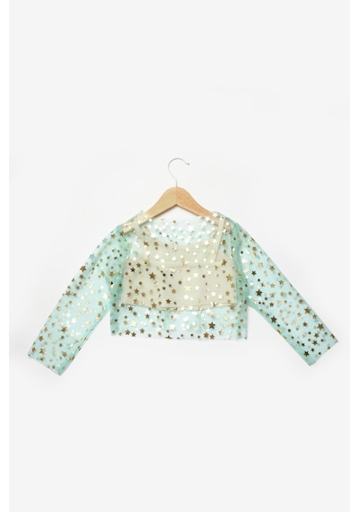 Le Mabelle Mint Uzun Kollu Yıldızlı Kız Çocuk Tül Crop Mint