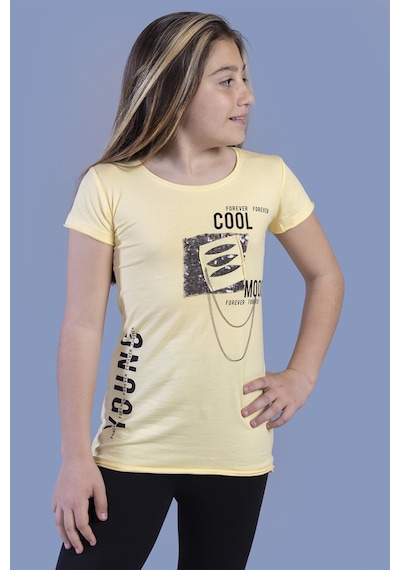 Toontoy Kids Toontoy Kız Çocuk T-shirt Göğsü Lazer Kesim Sarı