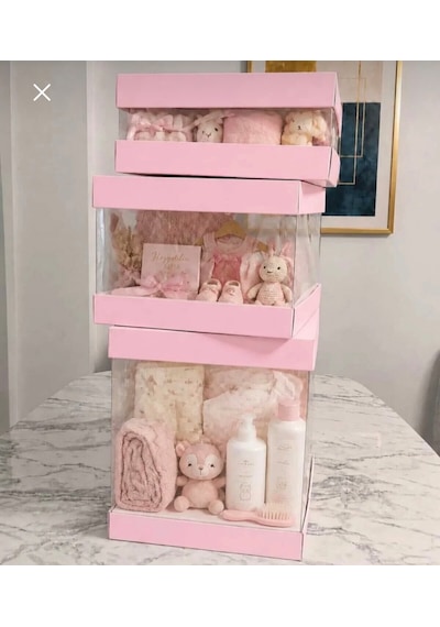 Asetat Gelin Çeyiz Bohça Kutusu Toz Pembe 3'lü Set 1 Takım Şeffaf Katlanabilir Demonte Söz Nişan Hediyelik Büyük 23,5 23,5 40cm Orta 23,5 23,5 25cm Küçük 23,5 23,5 15cm