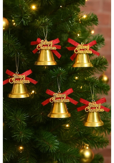 9 Adet Lüx Kırmızı Kurdelalı Yılbaşı Merry Christmas Çan Süs 5cm Yılbaşı Ağacı Süsleri Diğer