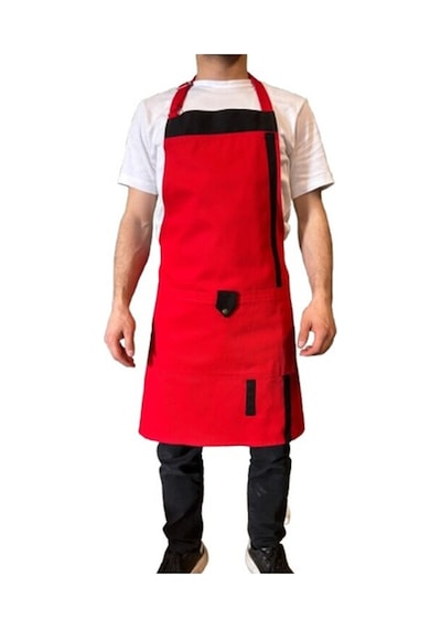 Czn Model 2 Renkli Boyundan Askılı Mutfak,garson,barista Önlüğü Kırmızı