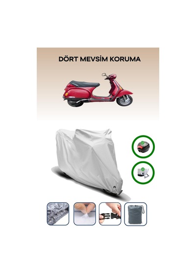 Gri Arka Çanta Ve Kilit Uyumlu Piaggio Vespa Cosa Uyumlu Motor Brandası