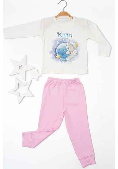 Pia Baby İsimli Erkek Çocuk Pijama Takımı %100 Pamuk Penye İsme Özel Baskılı Kişiselleştirilebilir Pijama Seti 20933p14pi Krem