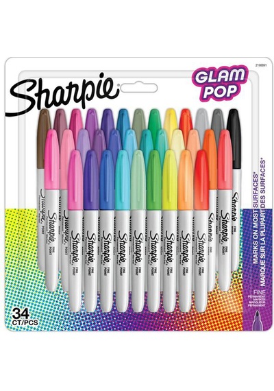 Sharpie Permanent Markör Fine Glam Pop 34 Lü Bls Çok Renkli