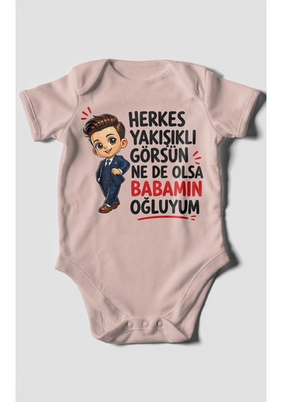 Morivokids Babaya Özel Kısa Kollu Bebek Body %100 Pamuk Zbn179-kk Pastel Pembe