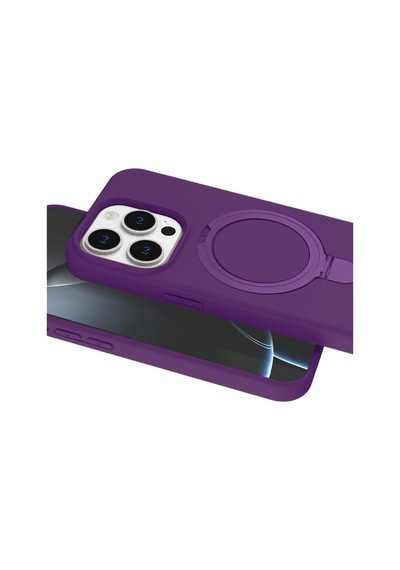 Apple iPhone Uyumlu 15 Pro Max Regal Magsafe Standlı Kapak - Derin Mor İtdark50123