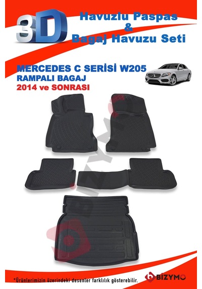 Mercedes C Serisi W205 Rampalı 2014 Ve Sonrası Paspas Ve Bagaj Ha Siyah