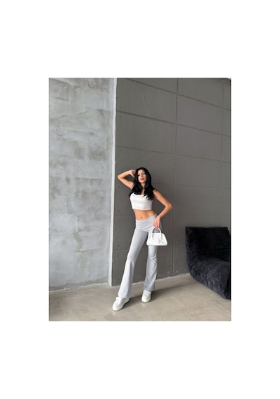 Unika Boutique Kadın Gri Ispanyol Paça Normal Bel Likralı Toparlayıcı Tayt Pantolon Oys Marka