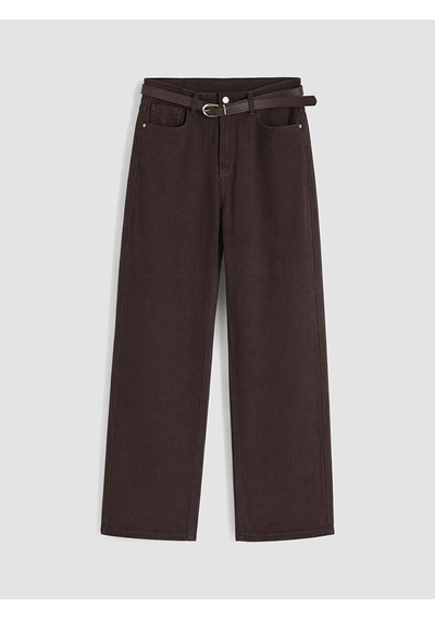 Lcwaıkıkı Classic Kahverengi Beli Kemerli Straight Fit Kadın Jean Pantolon