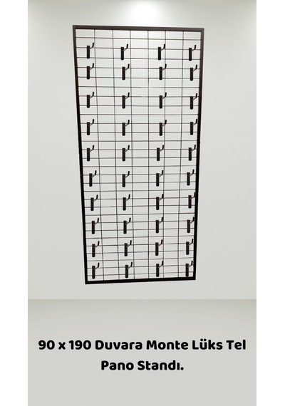 Tel Pano Standı Duvara Monte 90x190 Cm Bijuteri Çorap Telefon Standı 40 Adet Kanca