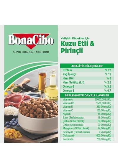 Adult Dog Lamb Rice Bonacibo Kuzu Etli Ve Pirinçli Yetişkin Köpek Maması 15 Kilo