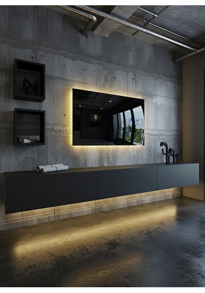 Resital Duvara Monte Ledli 270 Cm Tv Ünitesi Duvar Raflı - Ll6025 Antrasit
