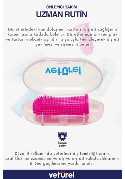 Köpek Diş Fırçası, Parmak Silikon, Ağız Kokusu Plak Tartar, 3'lü Set, Pembe