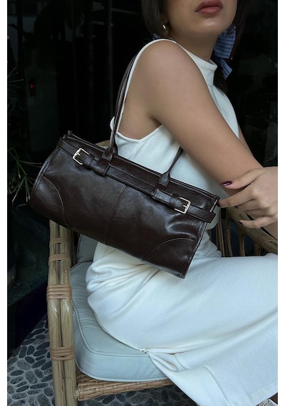 Enyola Vintage Baget Çanta Acı Kahve Acı Kahve
