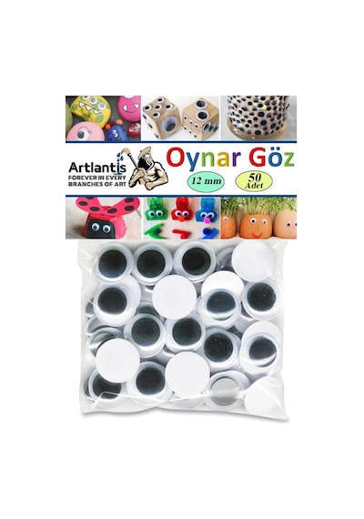 Oynar Göz Siyah 12 Mm 50 Li 1 Paket Oynayan Göz 12mm Hobi Tasarım Anasınıfı Kreş Etkinlik Elişi