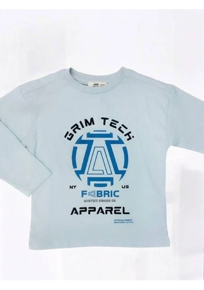 Çikoby Erkek Çocuk Grim Tech Yazılı İnce Uzun Kollu Pamuklu Tshirt-14867 Gri